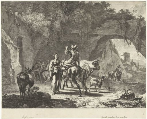 Evening: Shepherd at inn in rock