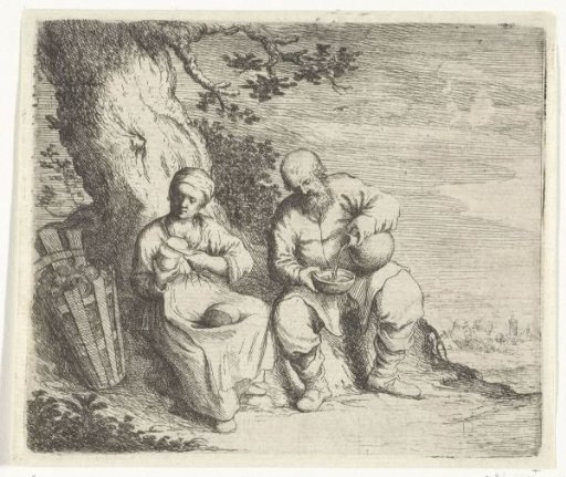 A Man and a Woman Eating Under a Tree