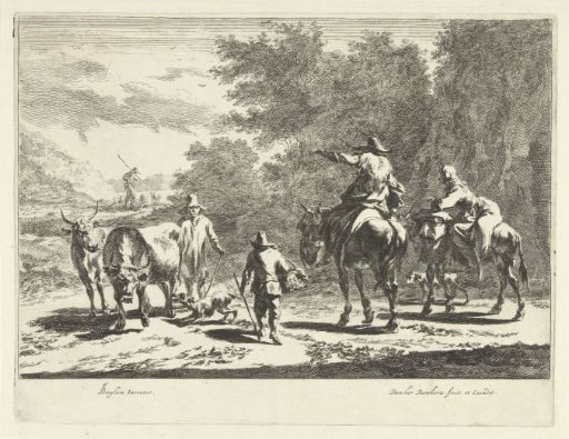 Shepherds and cattle on the road