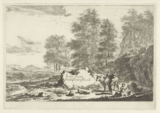 Southern Landscape with Shepherd with Long Staff and Shepherdess in Conversation by Rocks