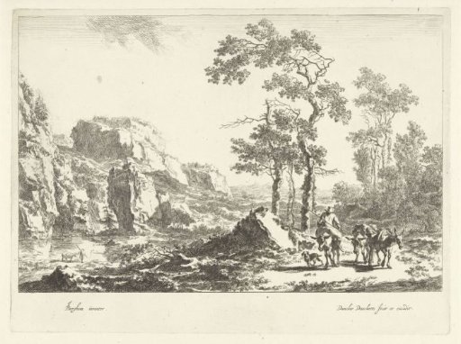 Italian Mountain Landscape with Three Mules and Muleteer