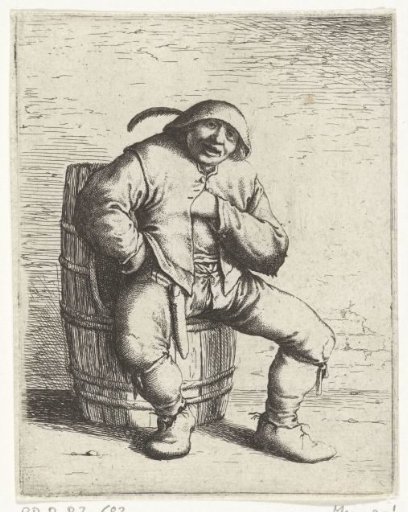 A Man Sitting on a Cask
