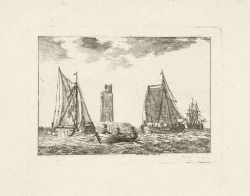 Fishing boats on the IJ near lighthouse