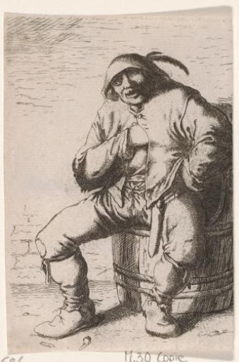 A Man Sitting on a Cask