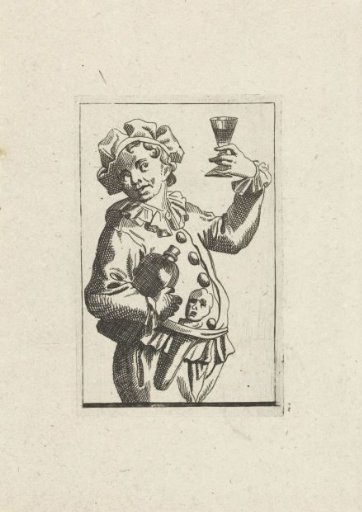 Jester with wine jug and drinking glass
