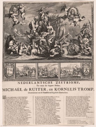Allegory in honor of Michiel Adriaenszoon de Ruyter and Cornelis Tromp and their victories in the naval battles in the years 1672 and 1673