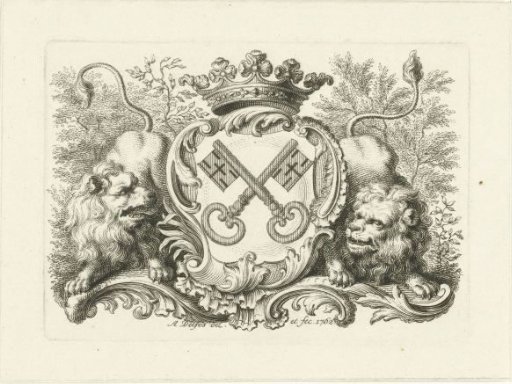Coat of Arms of the City of Leiden in Cartouche, with Two Lions