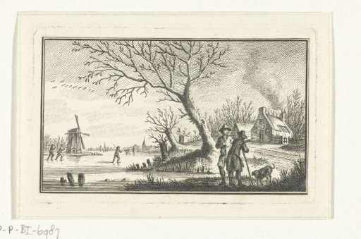 Winter landscape with skaters on the ice