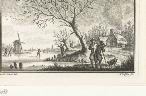 Winter landscape with skaters on the ice