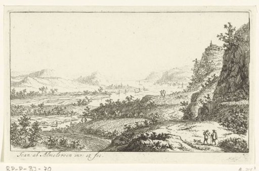 River landscape with walkers