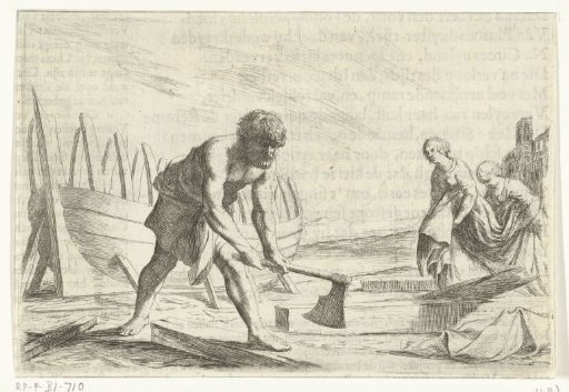 Odysseus builds a boat on the island of Ogygia