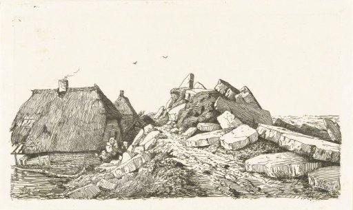 View of the Dreumel dike with moving ice