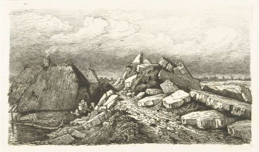 View of the Dreumel dike with moving ice