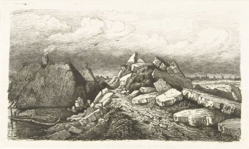 View of the Dreumel dike with moving ice