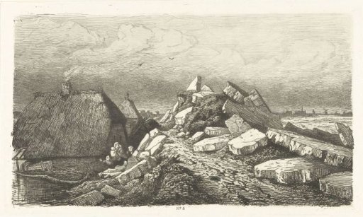 View of the Dreumel dike with moving ice