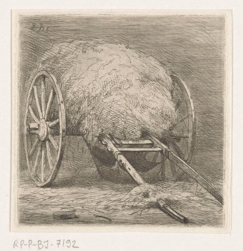 Two-wheeled cart with hay