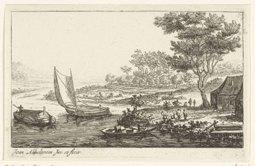 River landscape with three boats