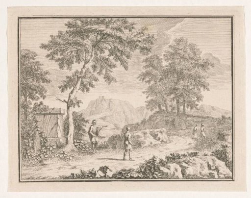 Arcadian landscape with a man pointing the way