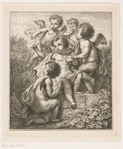 Five putti blowing bubbles