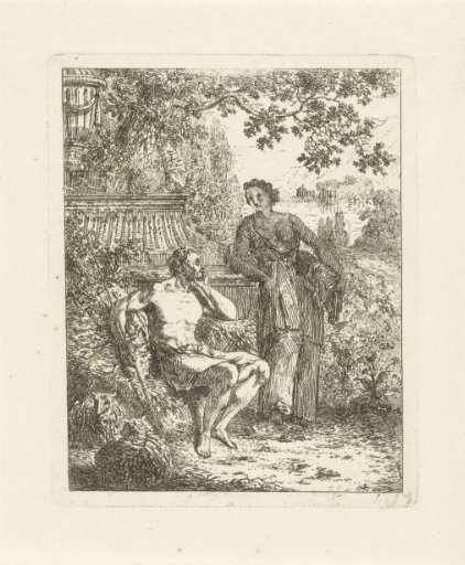 Arcadian landscape with a shepherd and a woman at a tomb