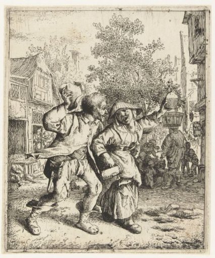 Drunken Man and Woman in a Street with Houses