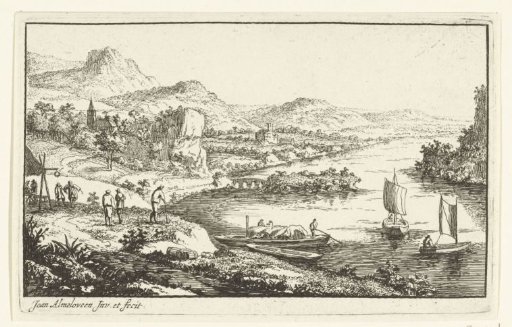 River landscape with a bridge and an island