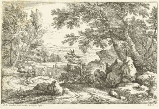 Landscape with a horse and carriage on a road