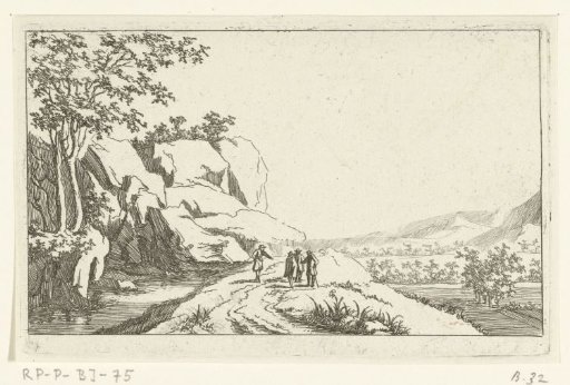 Four men on the bank of a river