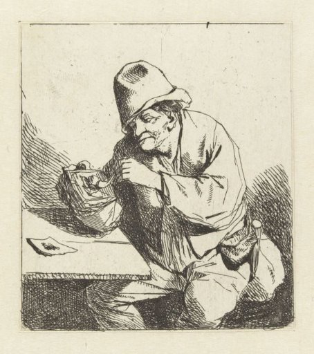 Seated man lighting a pipe