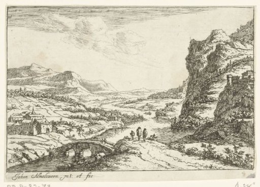 River landscape with a stone bridge