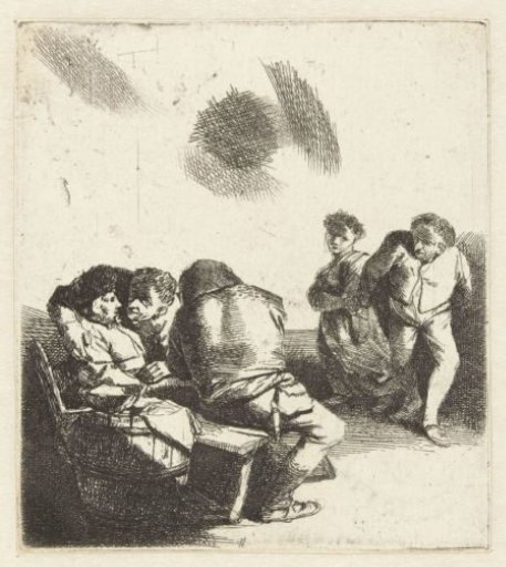 Dancing man and woman and two seated men and woman