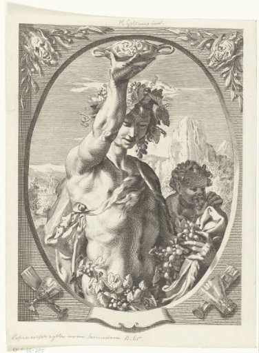 Bacchus with drinking cup and bunches of grapes