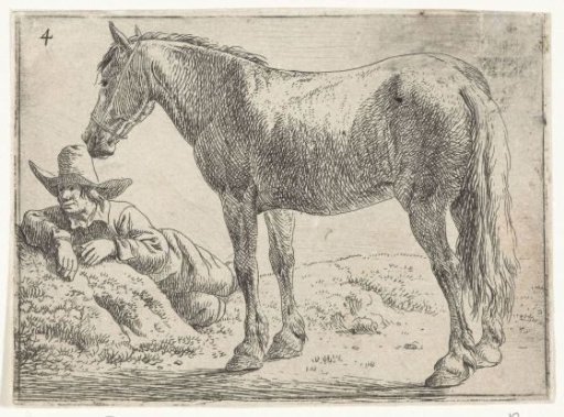 Standing horse with a resting rider