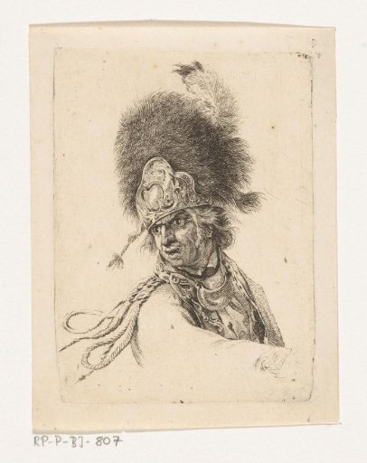 Portrait of a soldier wearing a tall fur cap