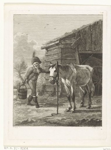 A Man Fetching a Bucket of Water for His Horse