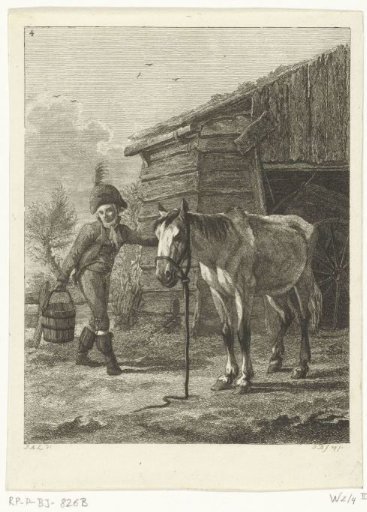 A Man Fetching a Bucket of Water for His Horse