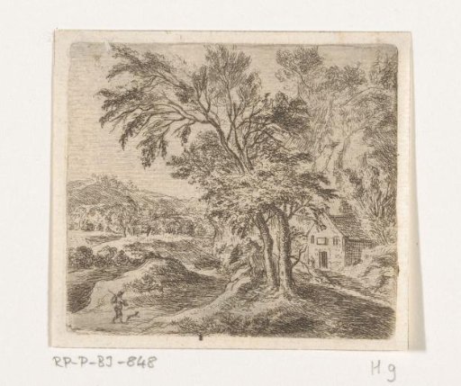 Landscape with a walker on his way to a house