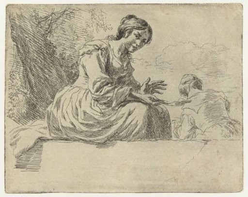 Young woman sitting on a stone