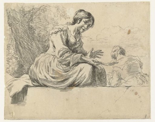 Young woman sitting on a stone