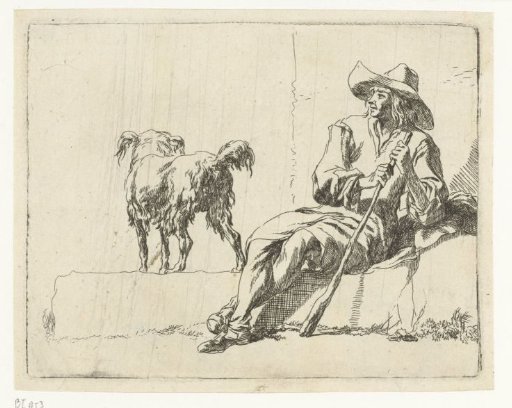 Sitting shepherd with his dog