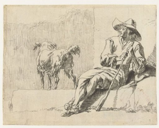 Sitting shepherd with his dog