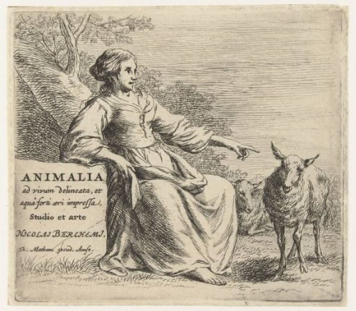 Sitting shepherdess and two sheep