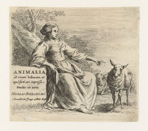 Sitting shepherdess and two sheep