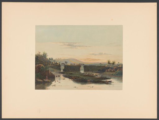 Landscape in the Batavia surroundings with children swimming