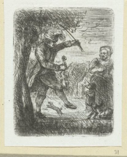 Street musician with violin and dancing dog