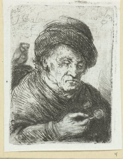 Old man with spectacles and owl