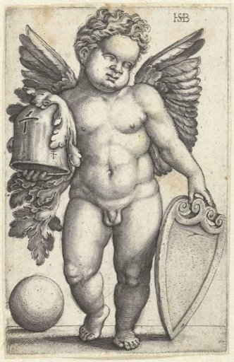 Putto with an empty shield