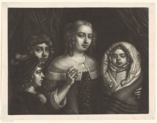 Portrait of a young woman with three children