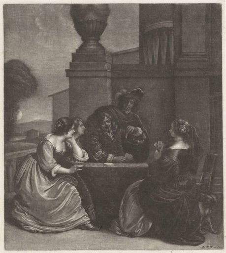 A Company Playing Cards on a Terrace