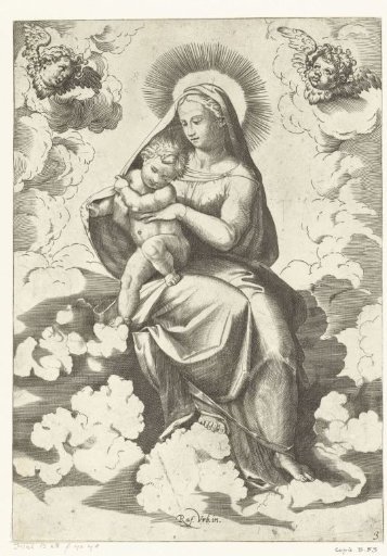 Mary with Child Seated in Clouds with Two Angel Heads